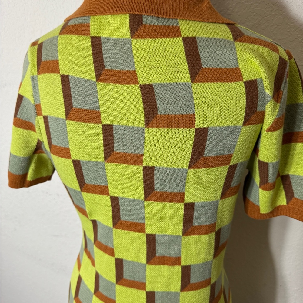 Another Girl Women's Retro Artsy Vintage Check Knit Mod Polo Dress size S - Picture 5 of 9